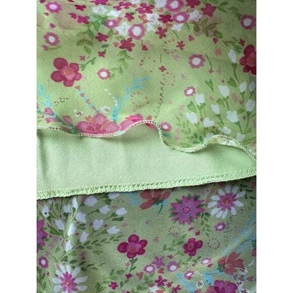 Rare Vintage Y2k Graffiti New York Chic Chiffon Green Floral Midi Dress size XS - Picture 4 of 7